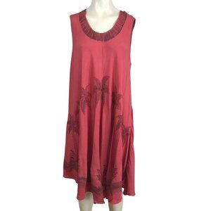 SAKKAS - WOMEN'S ONE SIZE CORAL FLORAL  SLEEVELESS ROUND NECK EMBROIDERED DRESS